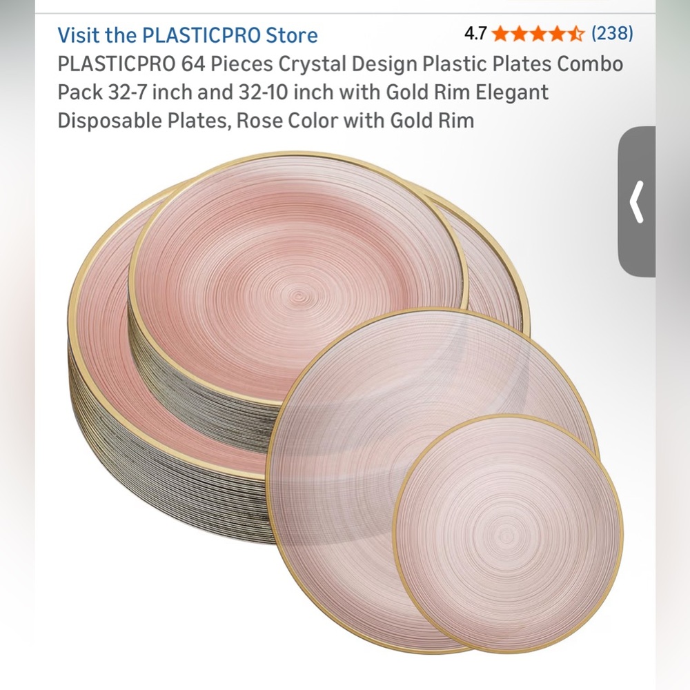 Elegant Rose and Gold Rim Plastic Plates Set